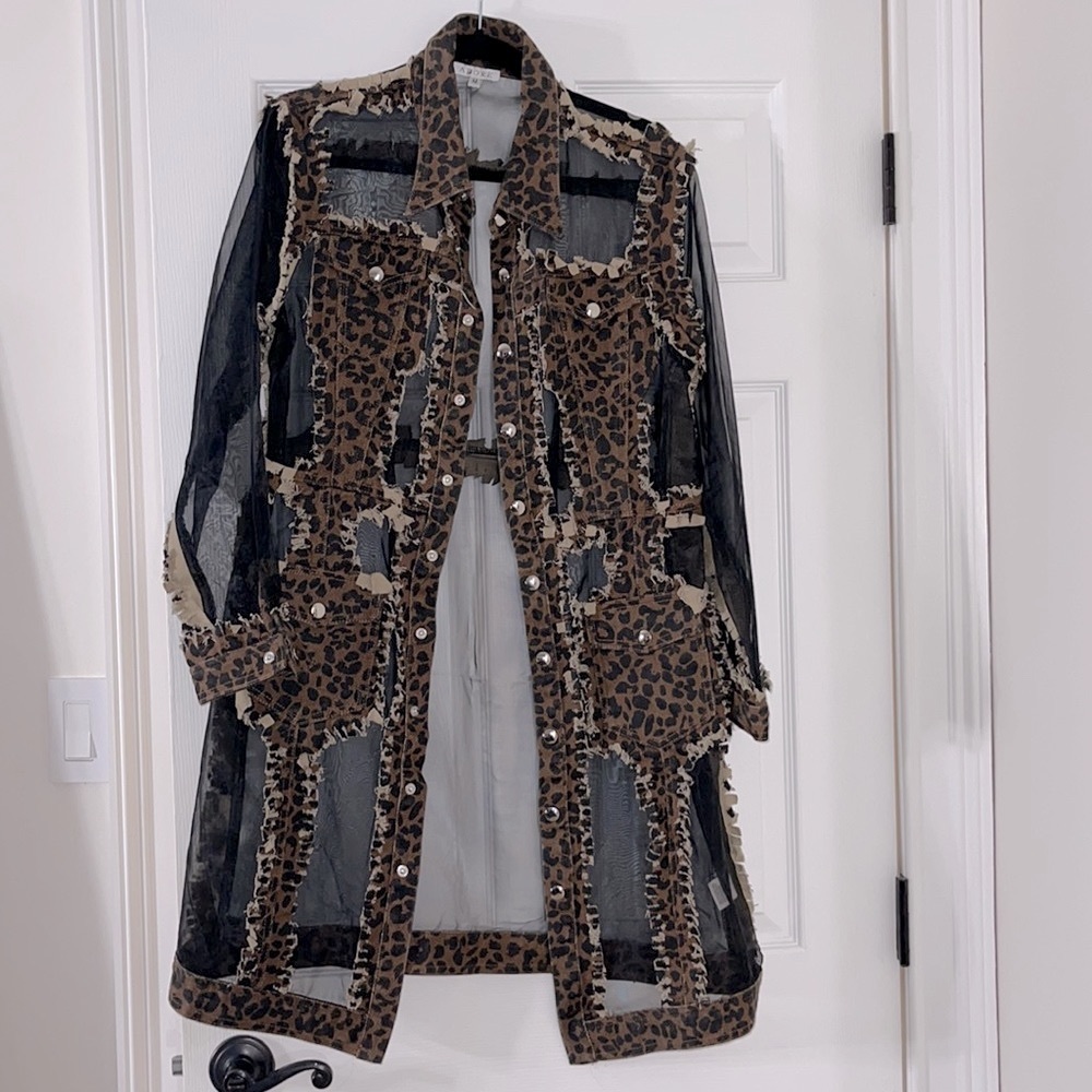 Adore Brown Leopard Print Mesh Long Coat